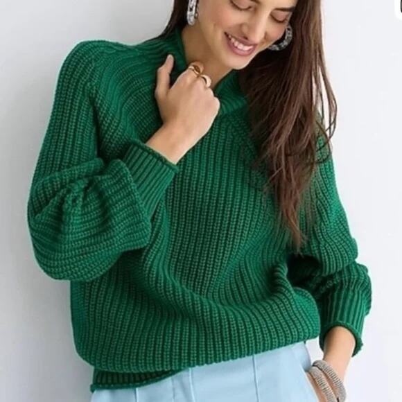 J. Crew Sweaters - J Crew Women Rollneck Relaxed Sweater Green Oversized Slouchy Chunky Small